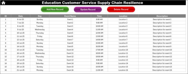 Education Customer Service Supply Chain Resilience Calendar in Excel - Image 6