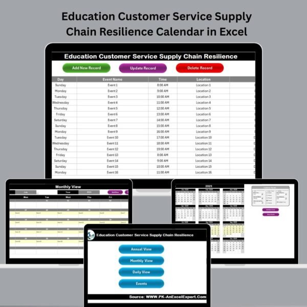 Education Customer Service Supply Chain Resilience Calendar in Excel