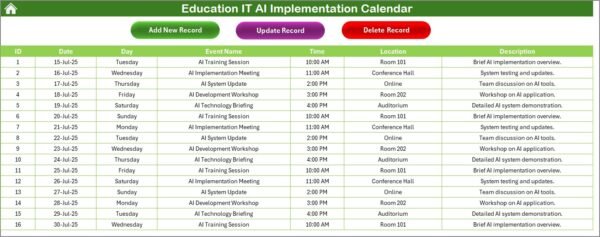 Education IT AI Implementation Calendar in Excel - Image 6