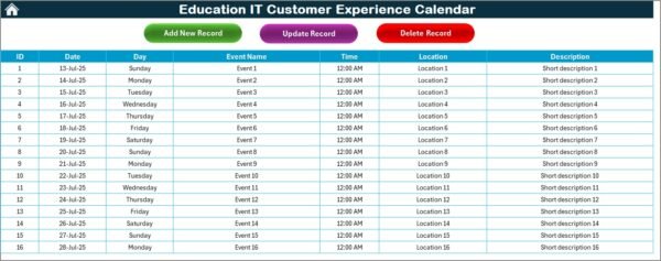 Education IT Customer Experience Calendar in Excel - Image 6