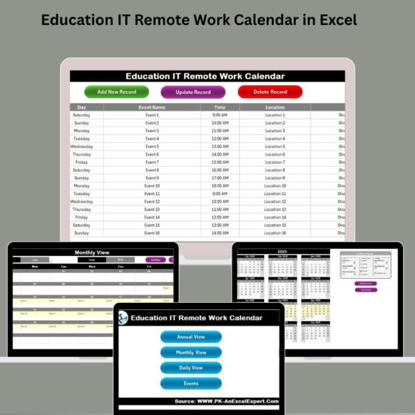Education IT Remote Work Calendar in Excel
