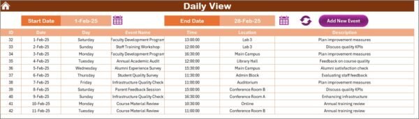 Education Quality Control Customer Experience Calendar in Excel - Image 5