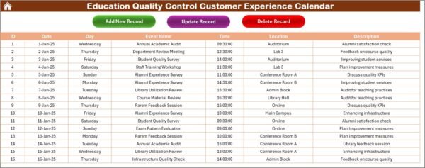 Education Quality Control Customer Experience Calendar in Excel - Image 6