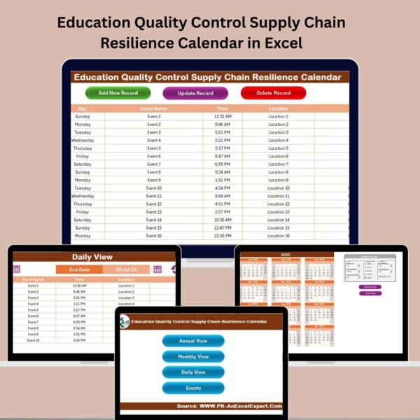 Education Quality Control Supply Chain Resilience Calendar in Excel