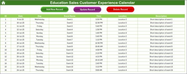Education Sales Customer Experience Calendar in Excel - Image 6