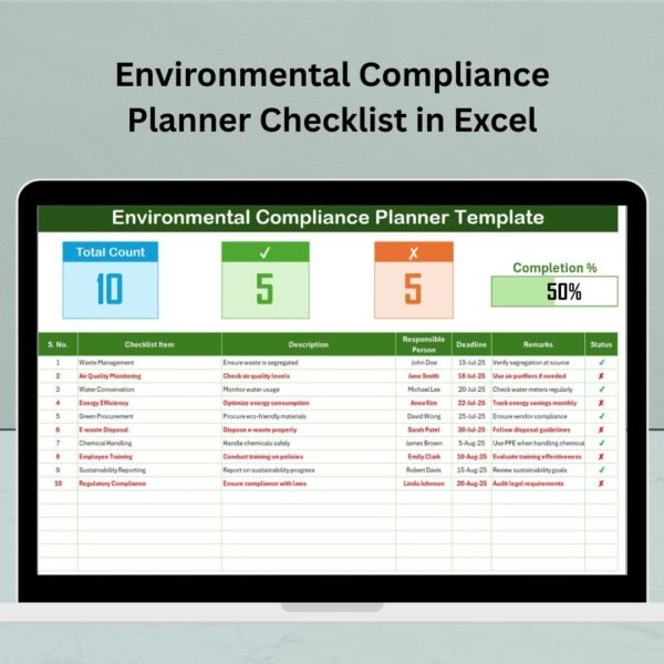 Environmental Compliance Planner Checklist in Excel