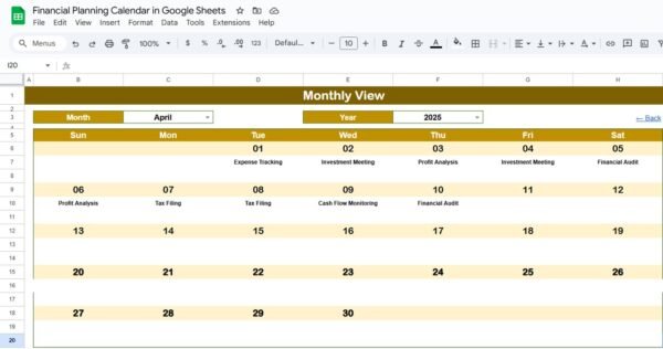 Financial Planning Calendar in Google Sheets - Image 4