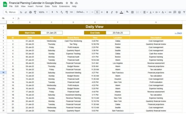 Financial Planning Calendar in Google Sheets - Image 5