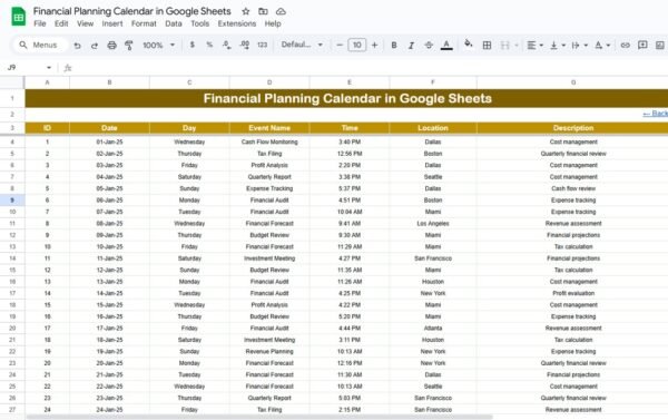 Financial Planning Calendar in Google Sheets - Image 6