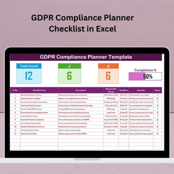GDPR Compliance Planner Checklist in Excel