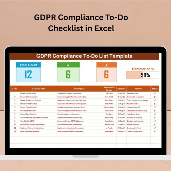 GDPR Compliance To-Do Checklist in Excel