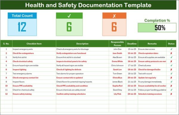 Health and Safety Documentation Checklist in Excel - Image 2