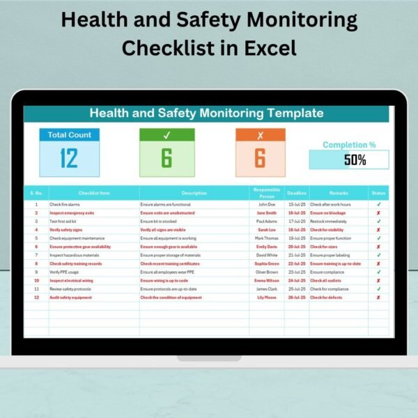 Health and Safety Monitoring Checklist in Excel