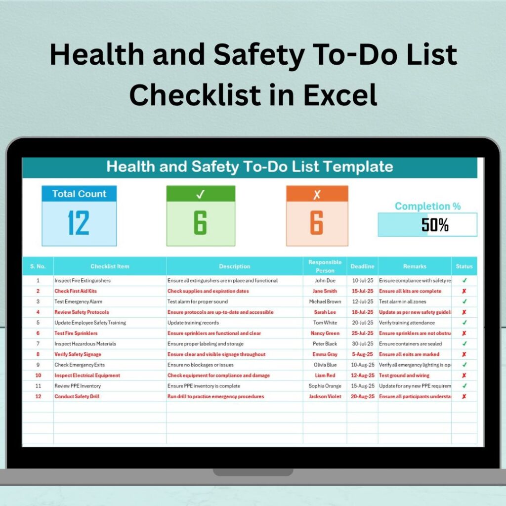 Health and Safety Documentation Checklist in Excel - Next Gen Templates