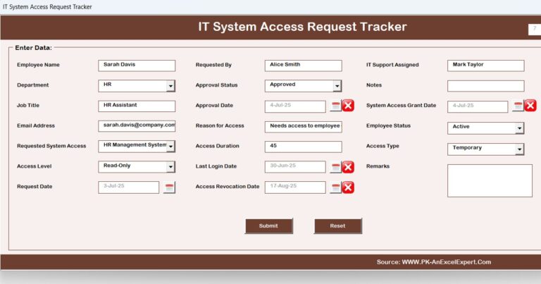 IT System Access Request Tracker in Excel - Next Gen Templates