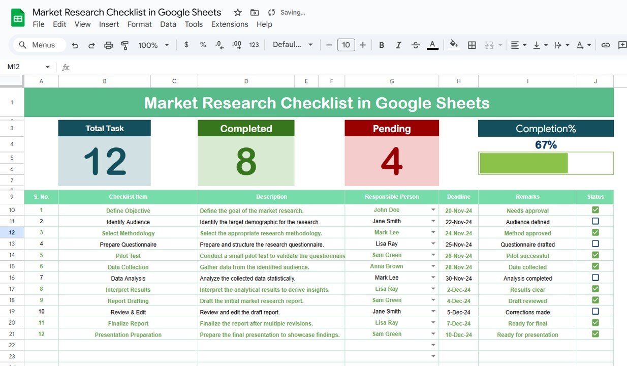 Market Research Checklist in Google Sheets