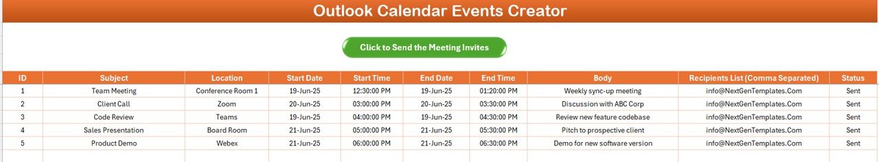 Outlook Calendar Meeting Creator in Excel