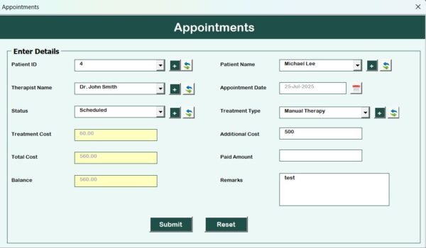 Physiotherapy Clinic Management System V1.0 in Excel VBA - Image 11