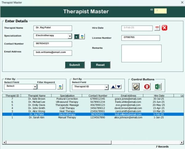 Physiotherapy Clinic Management System V1.0 in Excel VBA - Image 8