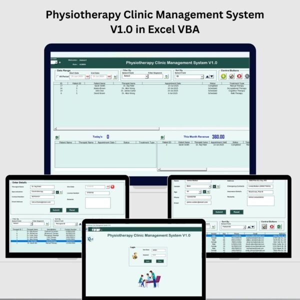 Physiotherapy Clinic Management System V1.0 in Excel VBA