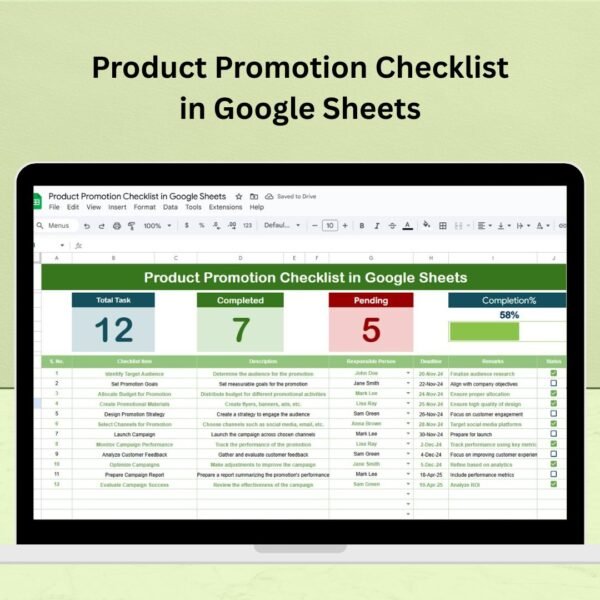 Product Promotion Checklist in Google Sheets