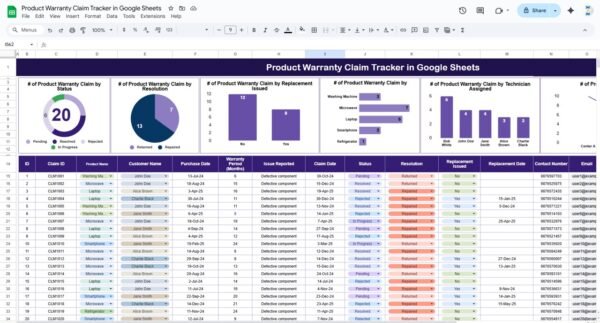 Product Warranty Claim Tracker in Google Sheets - Image 2