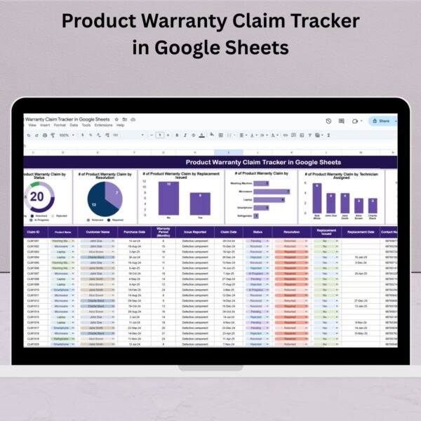 Product Warranty Claim Tracker in Google Sheets