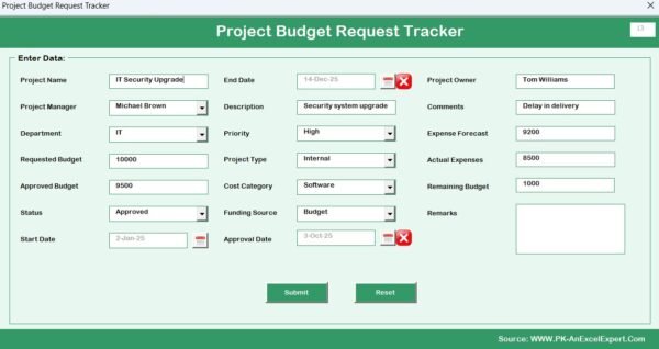 Project Budget Request Tracker in Excel - Image 6