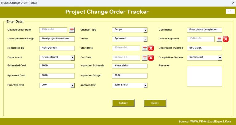Project Change Order Tracker in Excel - Next Gen Templates