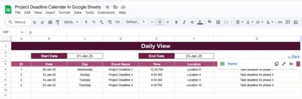 Project Deadline Calendar in Google Sheets - Image 5
