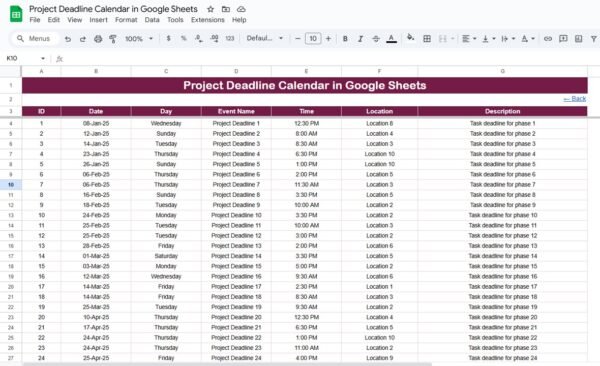 Project Deadline Calendar in Google Sheets - Image 6