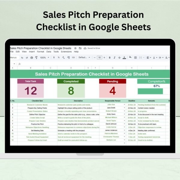 Sales Pitch Preparation Checklist in Google Sheets