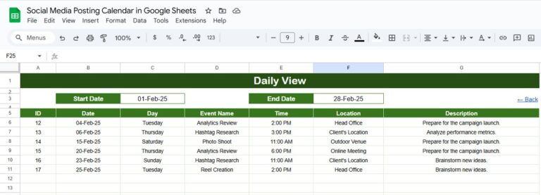 Social Media Posting Calendar in Google Sheets - Next Gen Templates