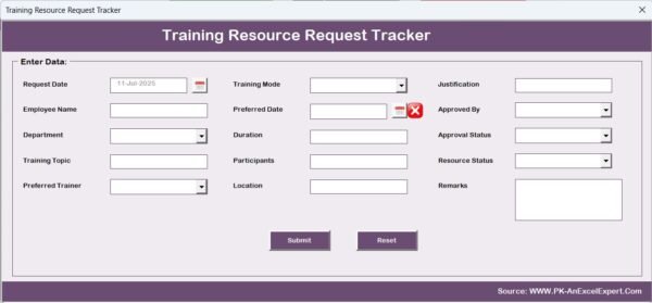Training Resource Request Tracker in Excel - Image 6