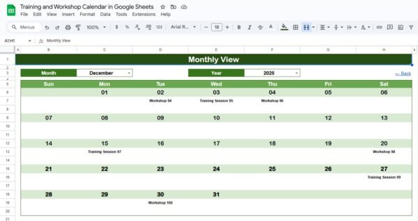 Training and Workshop Calendar in Google Sheets - Image 4