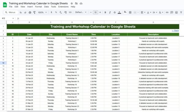 Training and Workshop Calendar in Google Sheets - Image 6