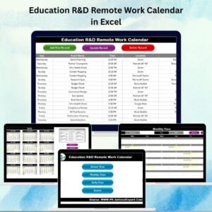 Education R&D Remote Work Calendar in Excel