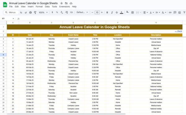 Annual Leave Calendar in Google Sheets - Image 2
