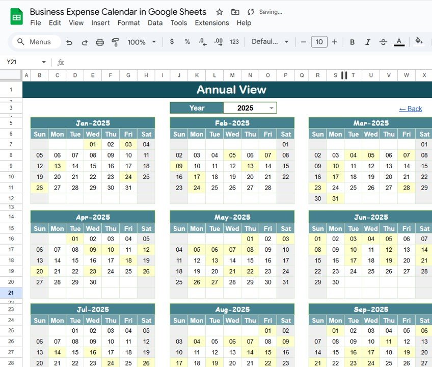Business Expense Calendar in Google Sheets