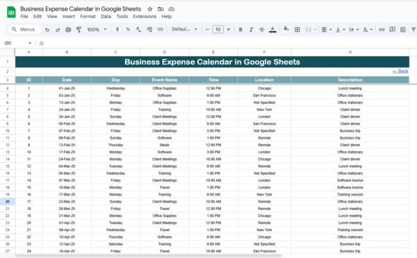 Business Expense Calendar in Google Sheets - Image 6