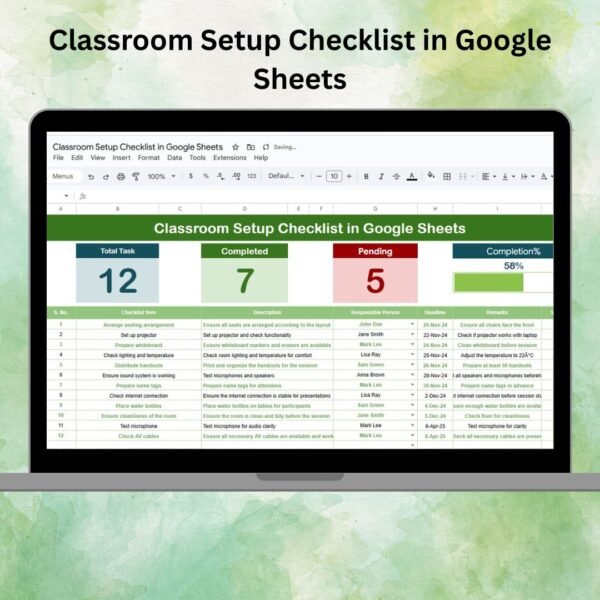 Classroom Setup Checklist in Google Sheets