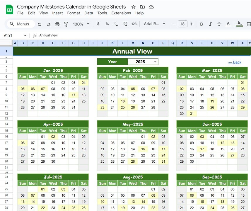 Company Milestones Calendar in Google Sheets