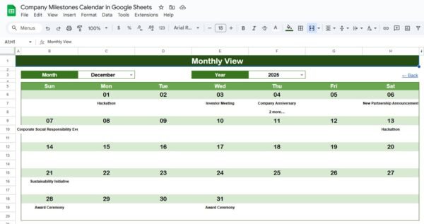 Company Milestones Calendar in Google Sheets - Image 4