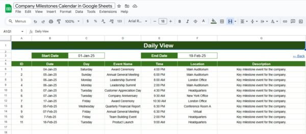 Company Milestones Calendar in Google Sheets - Image 5