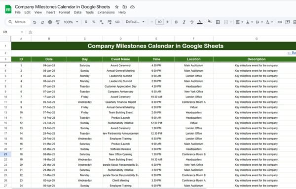 Company Milestones Calendar in Google Sheets - Image 6