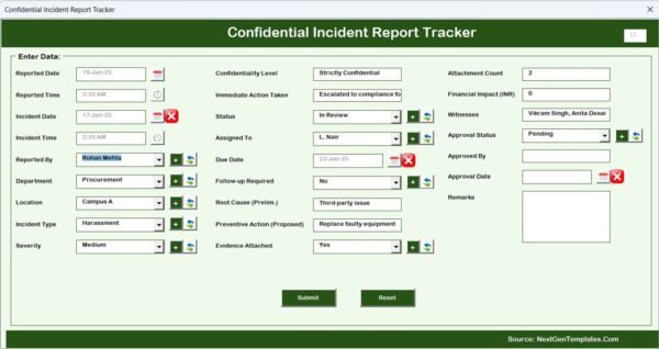 Confidential Incident Report Tracker in Excel - Image 6