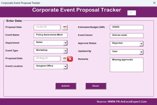 Corporate Event Proposal Tracker in Excel - Image 6
