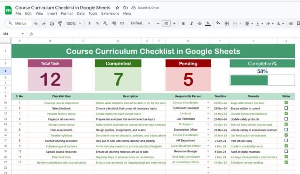 Course Curriculum Checklist in Google Sheets - Image 2