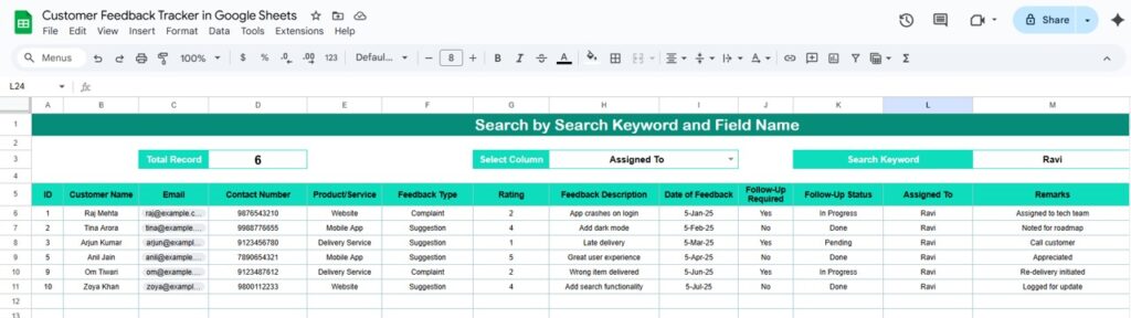 Customer Feedback Tracker in Google Sheets - Next Gen Templates