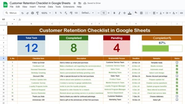 Customer Retention Checklist in Google Sheets - Image 2